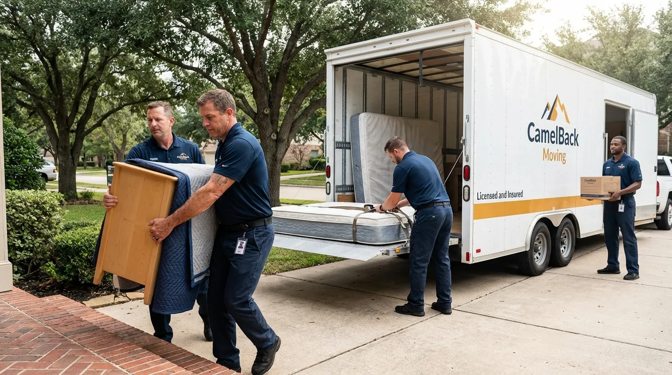 Crew loading residential truck for cross-state move from Steuben, ME