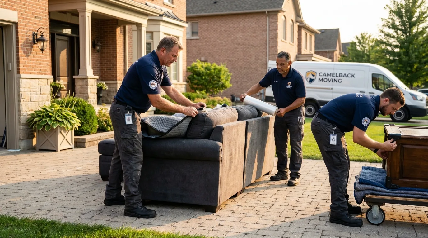 Large estate moving crew wrapping furniture in Steuben, ME